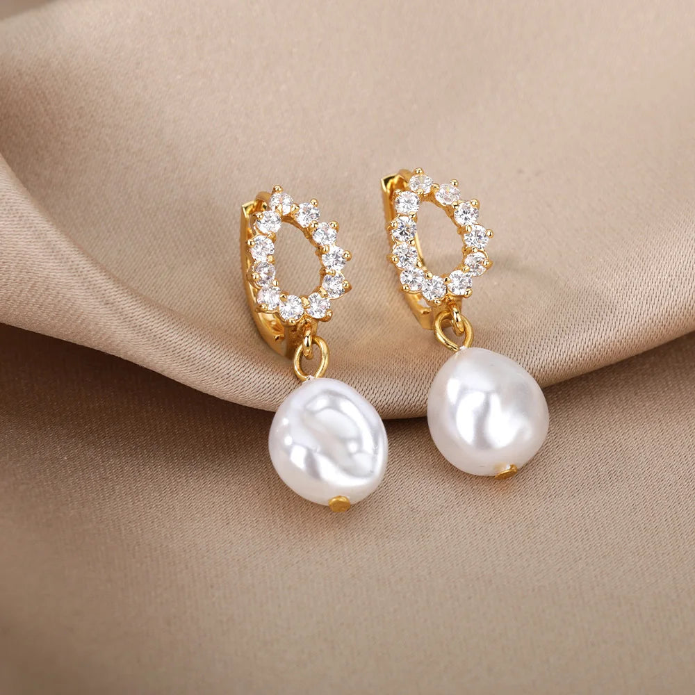 Circle Earrings For Women Vintage Punk Baroque Pearl Earrings Stainless Steel Ear Clip Women Jewelry Imitation Pearl-Dollar Bargains Online Shopping Australia