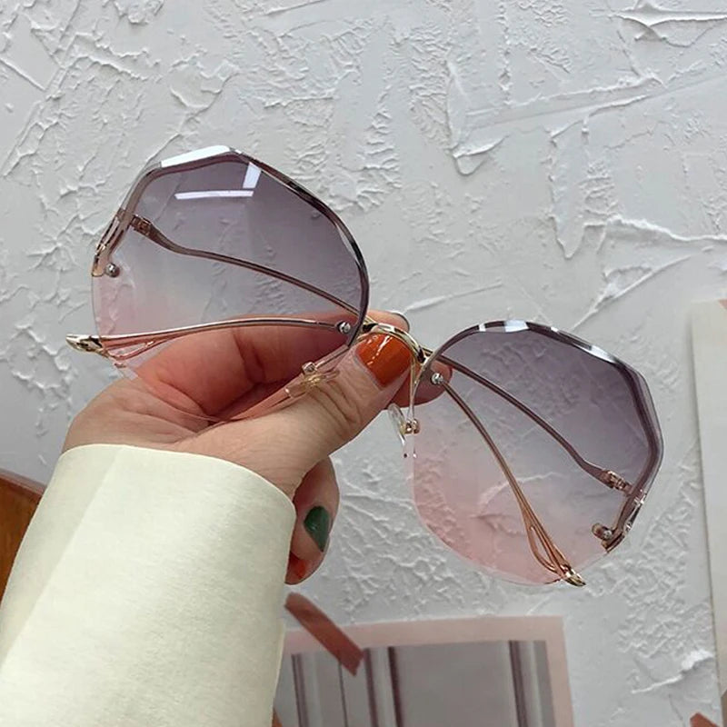 Irregular Round Sunglasses Woman Brand Designer Gradient Fashion Sun Glasses Female Rimless Metal Curved Temples-Dollar Bargains Online Shopping Australia