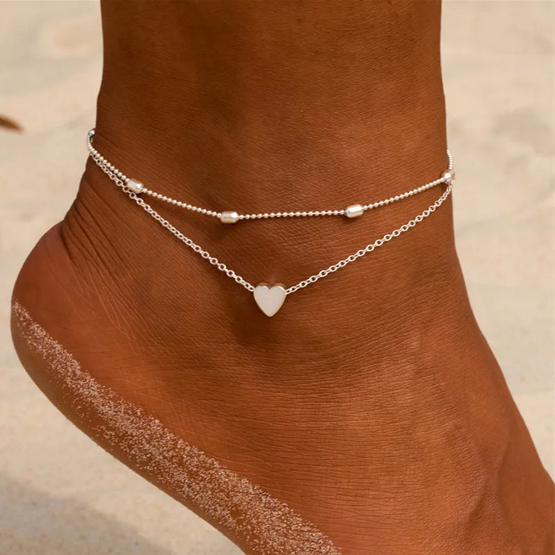 Silver Color Double Heart Anklet for Women Bling Hollow Out Love Foot Ankle Leg Bracelet Chain Jewelry-Dollar Bargains Online Shopping Australia