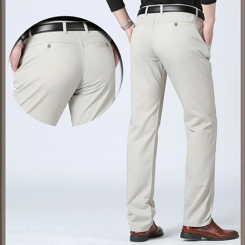 Mens Pants Cotton Casual Stretch Male Trousers Man Long Straight High Quality Plus Size Suit Pant-Dollar Bargains Online Shopping Australia