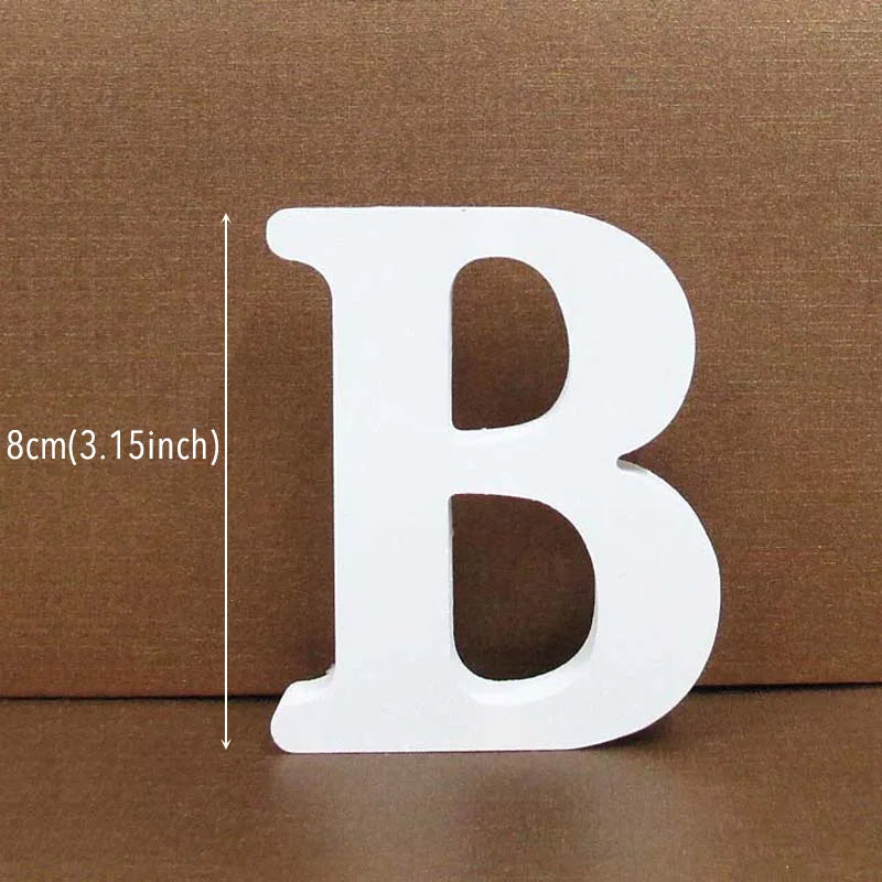 8cm White Wooden Letters English Alphabet DIY Personalized Name Design Art Craft Free Standing Wedding Birthday Home Decor