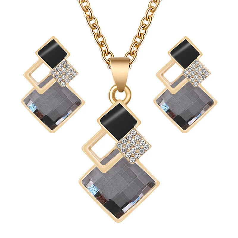 Crystal Pendants Necklace Earrings Sets for Women Jewelry Set Bridal Wedding Choker Necklace Set-Dollar Bargains Online Shopping Australia
