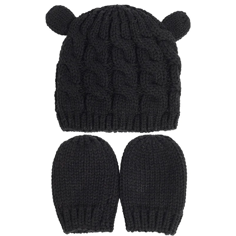 2 PCS Pure Color Baby Kids Girls Boys Winter Warm Knit Hat 2021 New Cute Glove Lovely Beanie Cap Set 0-18 Month-Dollar Bargains Online Shopping Australia