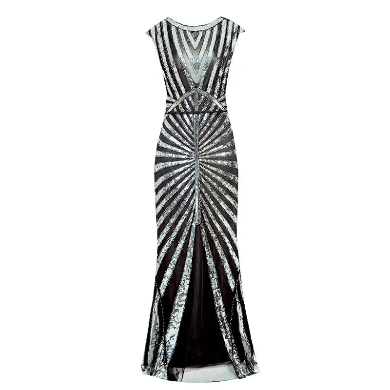 Women 1920s Great Gatsby Dress Long 20s Flapper Dress Vintage O Neck Sleeveless Backless Maxi Party Dress for Prom Cocktail