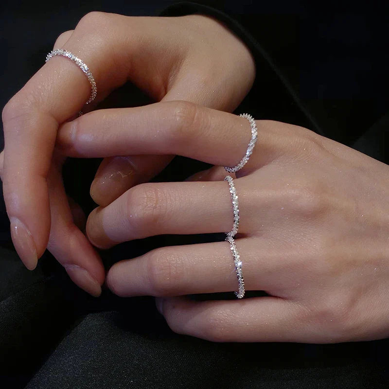 terling Silver Sparkling Ring Simple Style Versatile Decorative Compact Index Finger Ring Women Fashion Jewelry