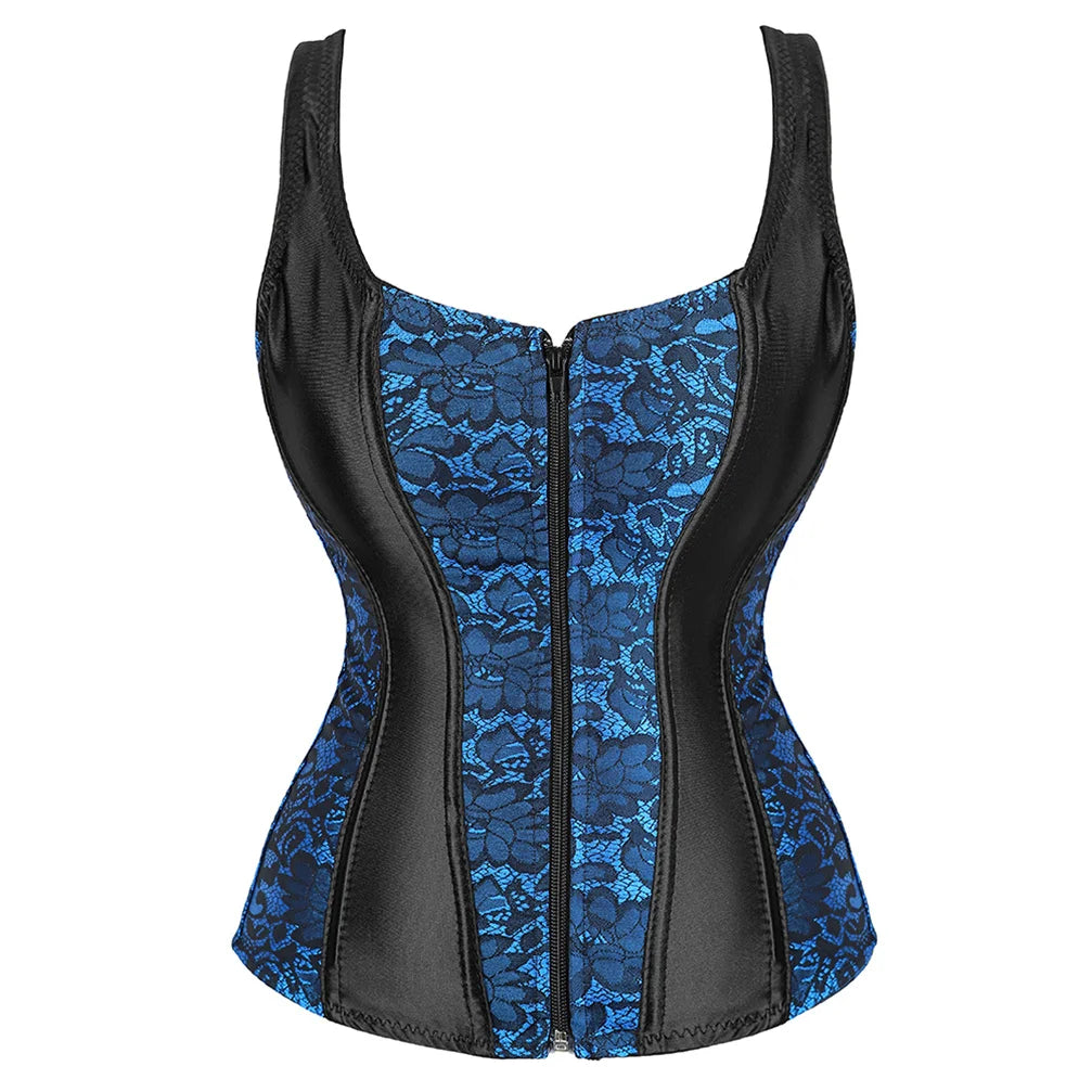 Steampunk Corset with Cup Lingerie Zipper Side Straps Overbust Corset Waist Trainer Bustier Plus Size-Dollar Bargains Online Shopping Australia