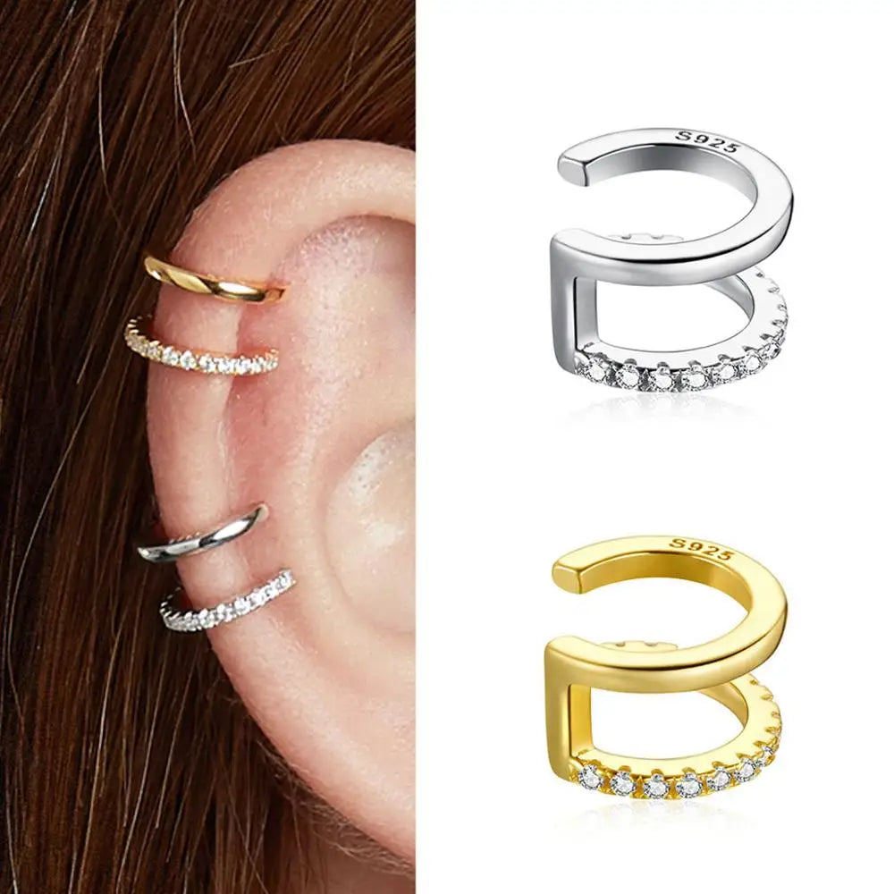 Ear Cuff Silver Clip Earrings for Women Gold Color Spain Fashion Jewelry Rhinestone Tiny Earrings-Dollar Bargains Online Shopping Australia