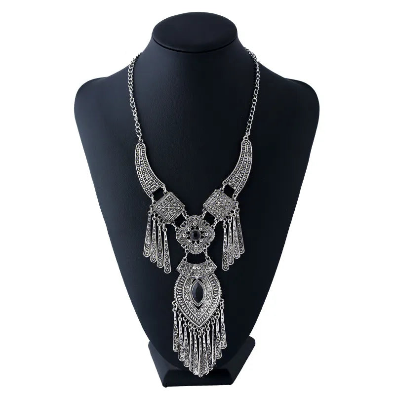 Vintage Tassel Statement Necklaces for Women Boho Ethnic Geometric Crystal Gold Silver Color Charm Femme Necklaces Jewelry-Dollar Bargains Online Shopping Australia