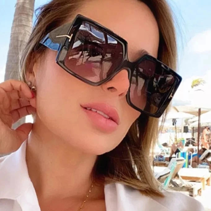 Square Sunglasses Woman Black Oversized Sun Glasses Female Retro Vintage Big Frame Gradient Mirror-Dollar Bargains Online Shopping Australia