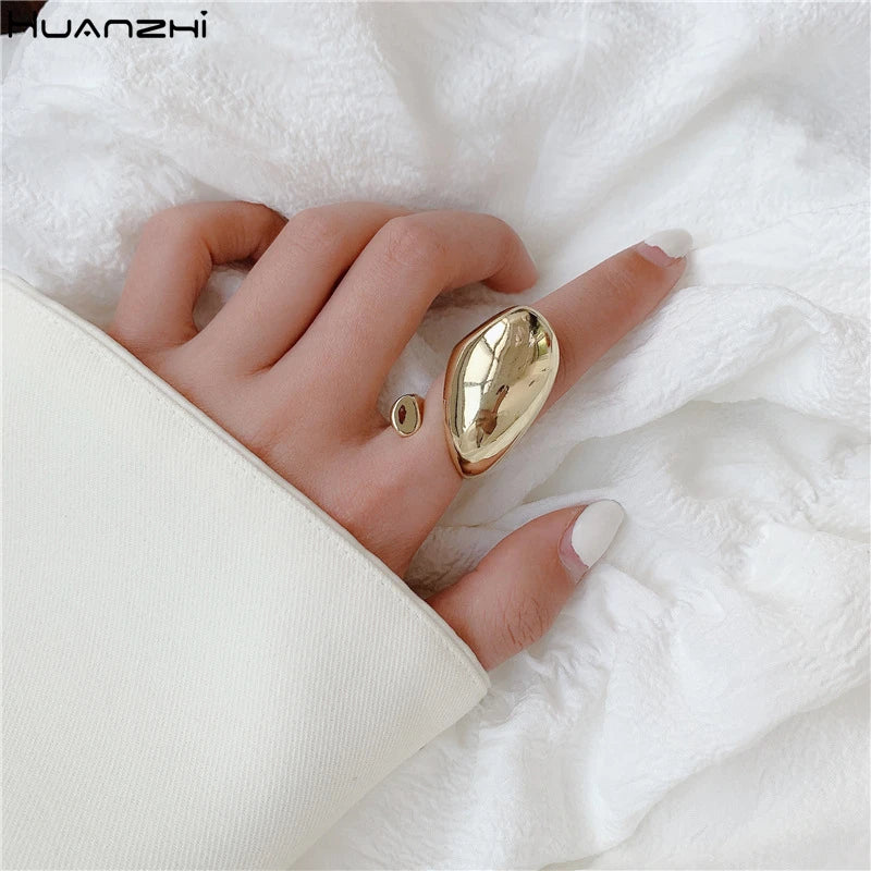 Glossy Wide Version Gold Color Plated Exaggerated Metal Rings Open Adjustable Ring for Women Men Jewelry-Dollar Bargains Online Shopping Australia