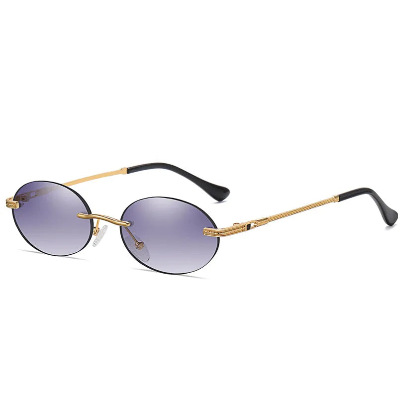 Retro Oval Sunglasses Rimless Man Blue Mirror Gold Metal Male Glasses Round Frameless Women UV400-Dollar Bargains Online Shopping Australia