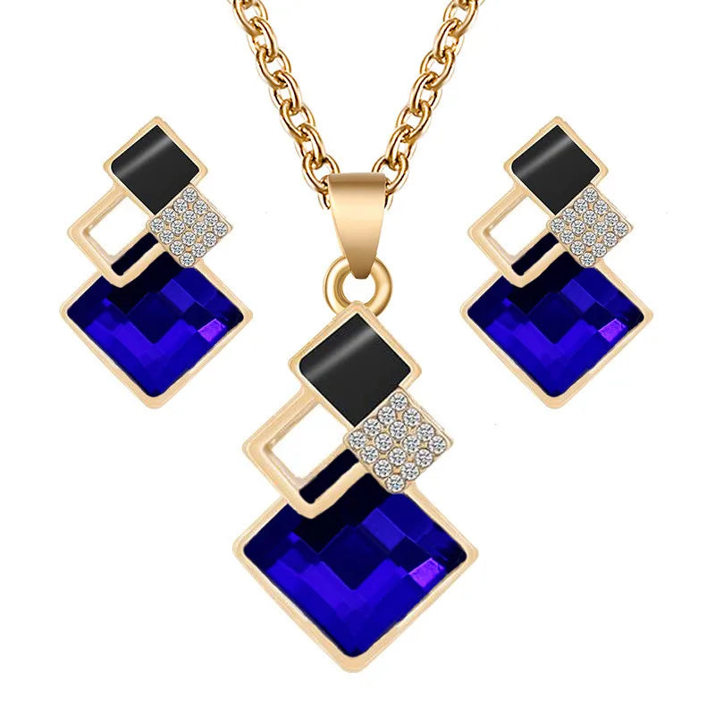 Crystal Pendants Necklace Earrings Sets for Women Jewelry Set Bridal Wedding Choker Necklace Set-Dollar Bargains Online Shopping Australia