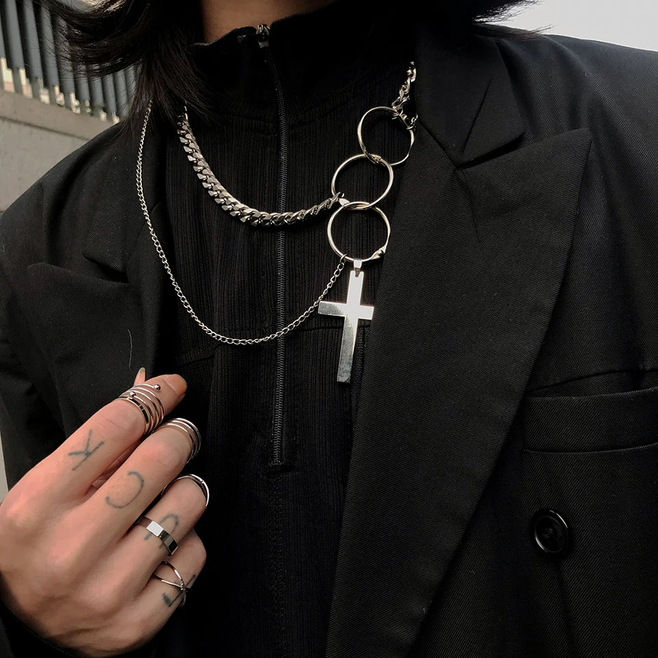 Multilayer Hip Hop Long Chain Necklace For Women Men Jewelry Gifts Key Cross Pendant Necklace Accessories-Dollar Bargains Online Shopping Australia