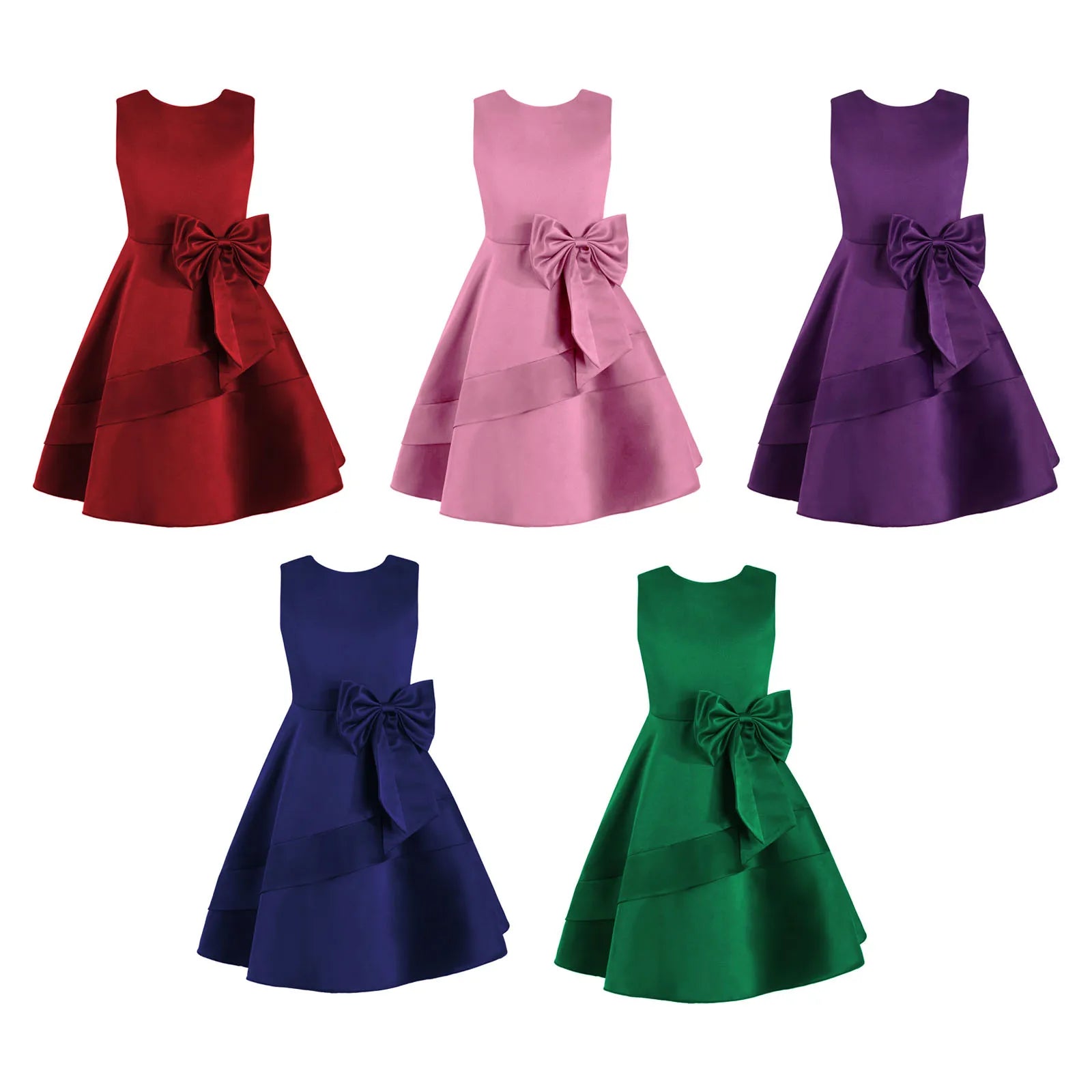 Girls Summer Sleeveless Princess Dress Elegant Satin Wedding Bridesmaid Party Dress Big Bowknot A-line Tutu for Birthday Evening-Dollar Bargains Online Shopping Australia