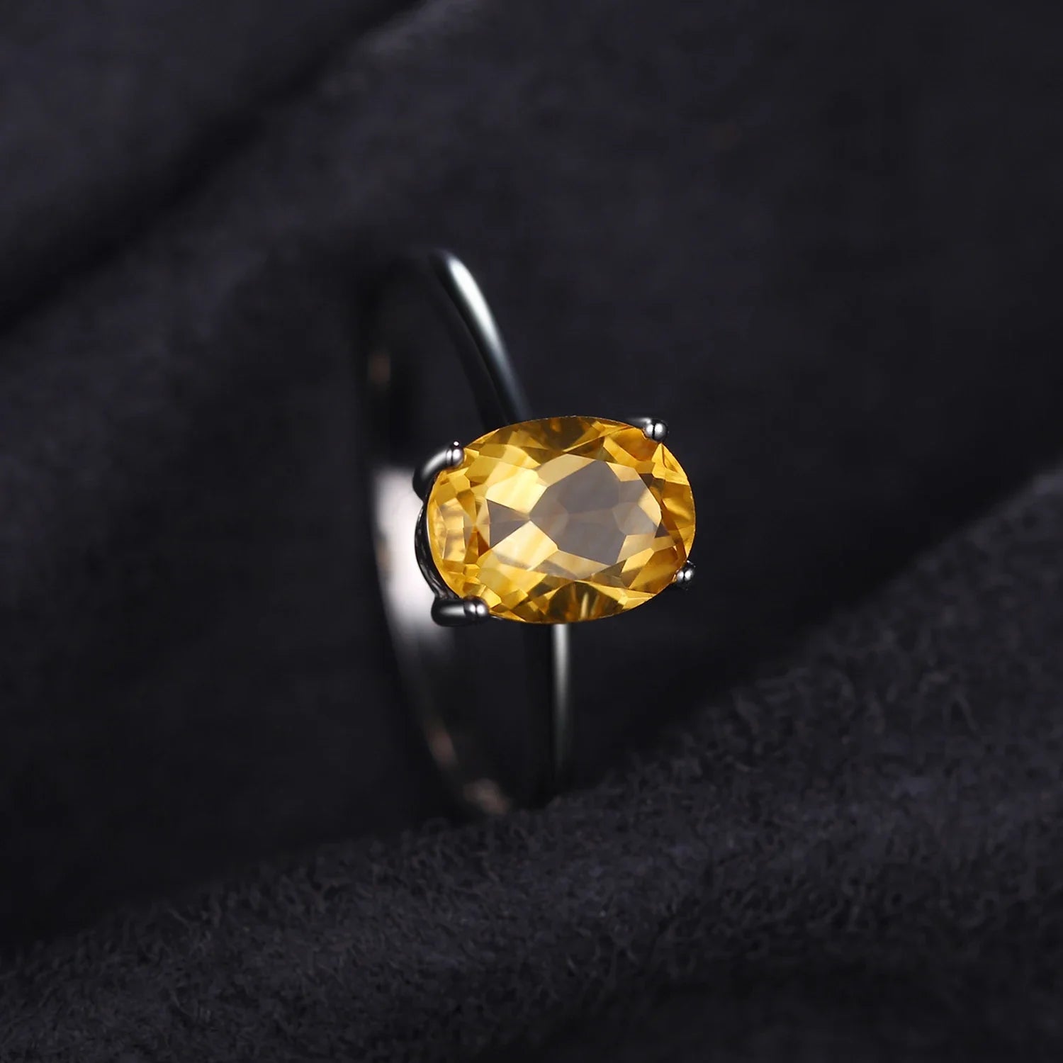 Oval Yellow Genuine Natural Citrine 925 Sterling Silver Rings for Women Fashion Gemstone Solitaire Engagement Band