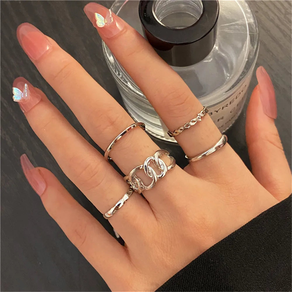 Vintage Gothic Butterfly Snake Angle Flower Multi Element Ring Set For Women Men Retro Personality Finger Adjustable Ring Gifts-Dollar Bargains Online Shopping Australia