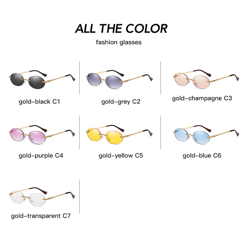 Retro Oval Sunglasses Rimless Man Blue Mirror Gold Metal Male Glasses Round Frameless Women UV400-Dollar Bargains Online Shopping Australia