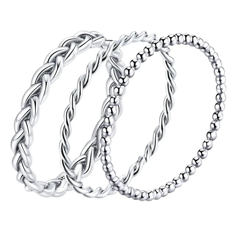 Sterling Silver Braided Texture Twisted Eternity Band Stackable Rings