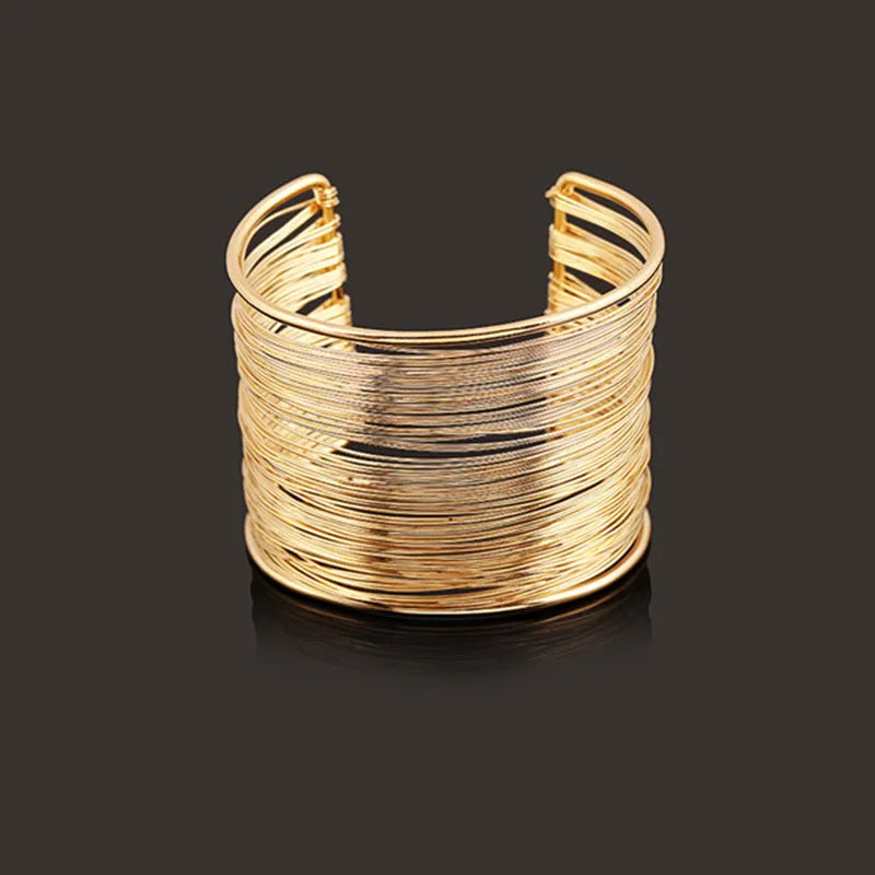 Punk Multilayer Metal Wires Strings Bracelets Bangles For Women Vintage Exaggerated Gold Color Wide Open Cuff Bangles Jewelry-Dollar Bargains Online Shopping Australia