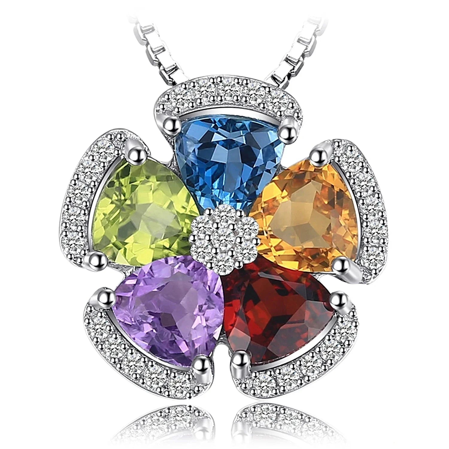 2.6ct Genuine Blue Topaz Amethyst Citrine Garnet Peridot 925 Sterling Silver Pendant Necklace for Woman No Chain