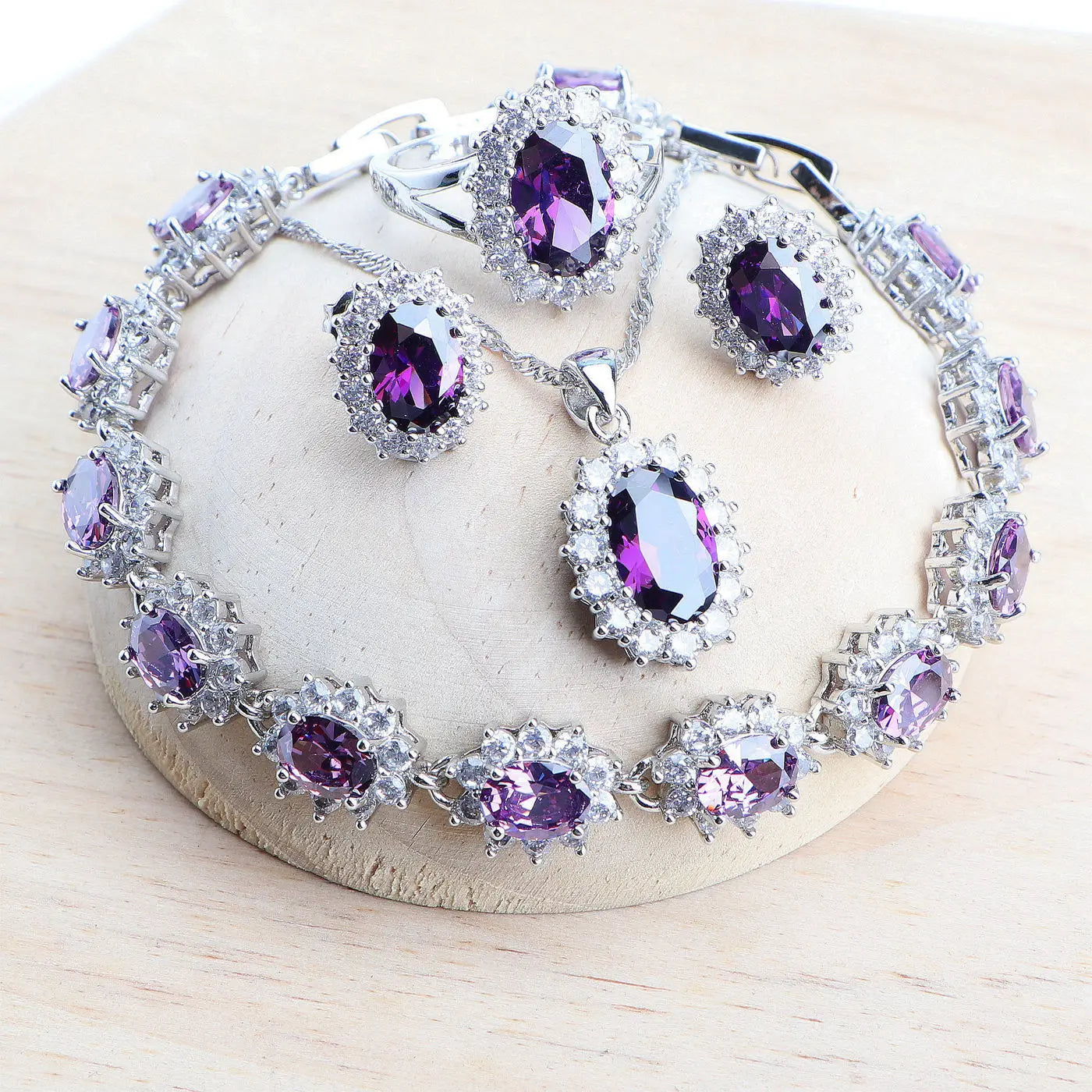 Silver 925 Women Bridal Jewelry Sets Blue Zirconia Costume Fine Jewellery Wedding Necklace Earrings Rings Bracelets Pendant Set-Dollar Bargains Online Shopping Australia