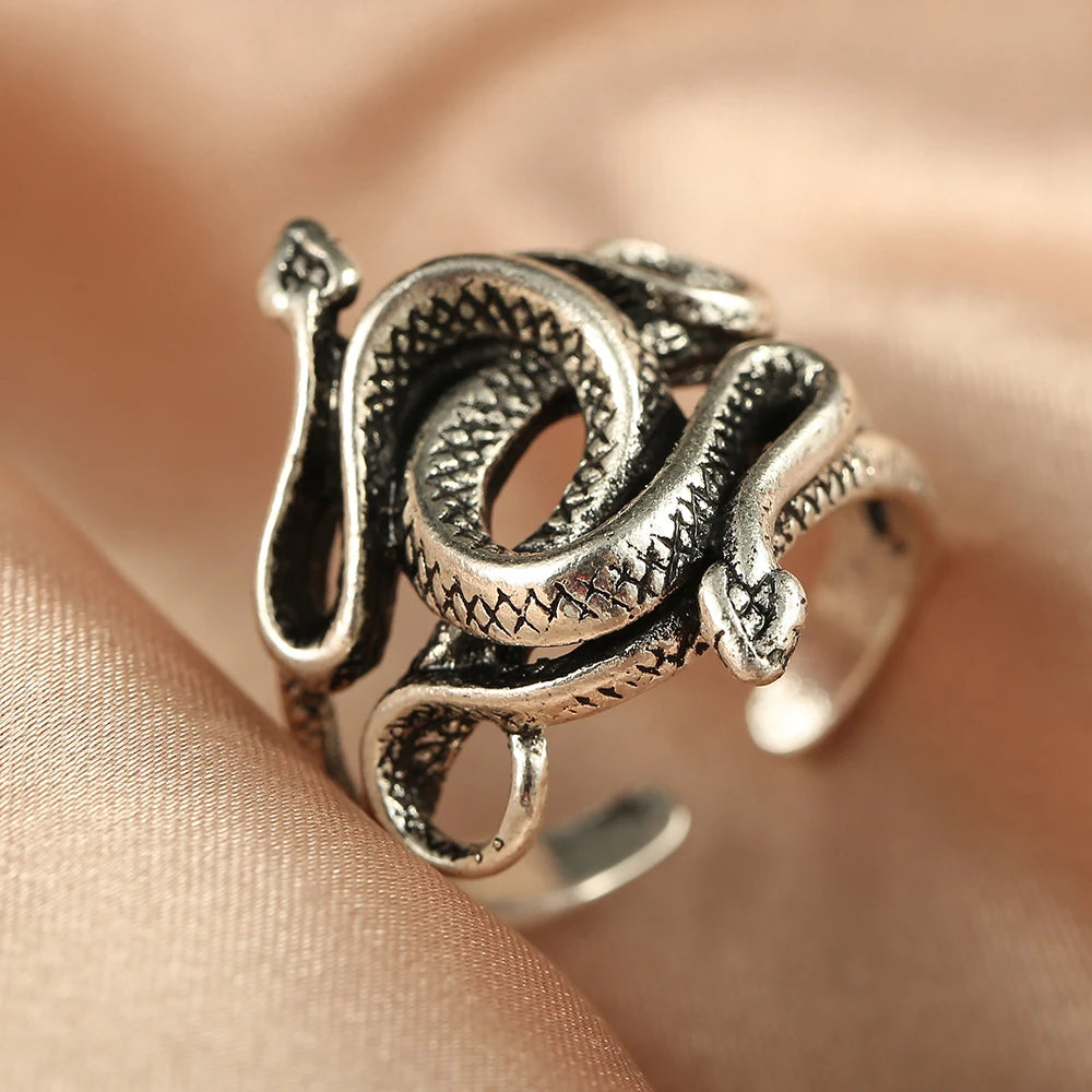 Vintage Gothic Butterfly Snake Angle Flower Multi Element Ring Set For Women Men Retro Personality Finger Adjustable Ring Gifts-Dollar Bargains Online Shopping Australia