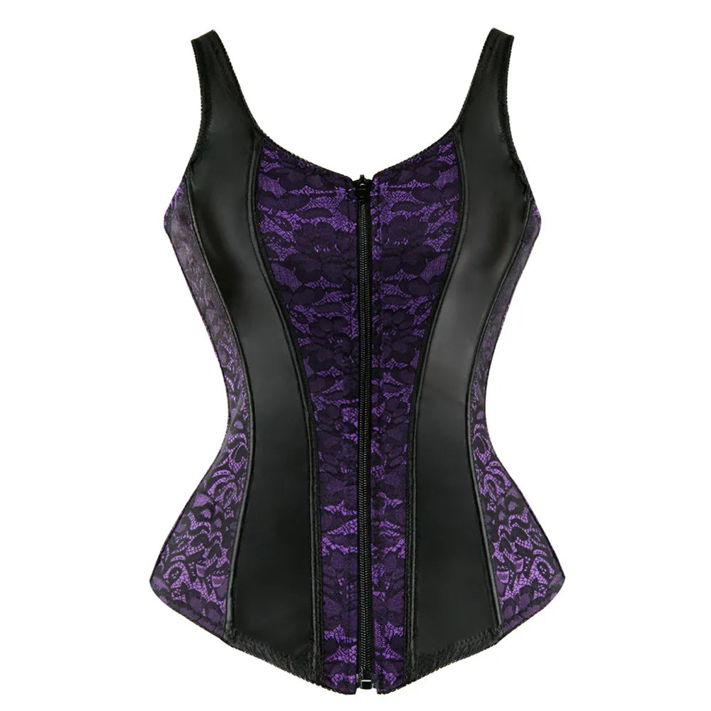 Steampunk Corset with Cup Lingerie Zipper Side Straps Overbust Corset Waist Trainer Bustier Plus Size-Dollar Bargains Online Shopping Australia
