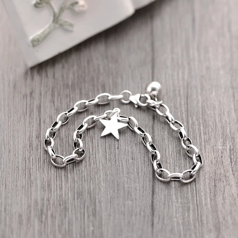 925 Sterling Silver Vintage Star Bead Charm Bracelet Bangle women Wedding Party Jewelry Gift-Dollar Bargains Online Shopping Australia