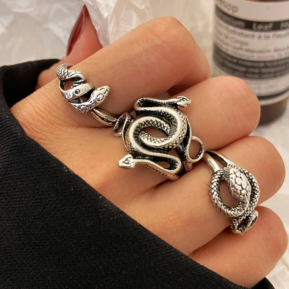 Vintage Gothic Butterfly Snake Angle Flower Multi Element Ring Set For Women Men Retro Personality Finger Adjustable Ring Gifts-Dollar Bargains Online Shopping Australia