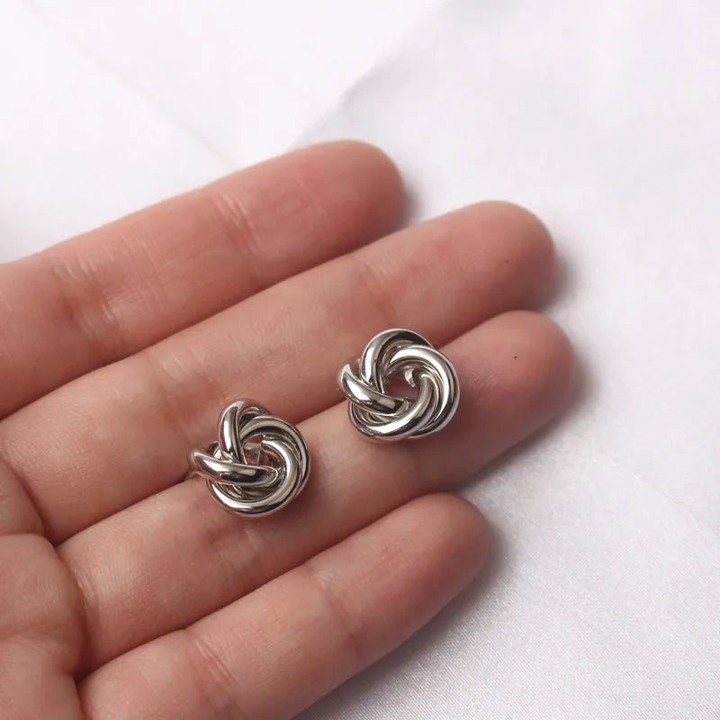 Tiny Metal Stud Earrings for Women Gold Color Twist Round Earrings Small Unusual Earrings-Dollar Bargains Online Shopping Australia