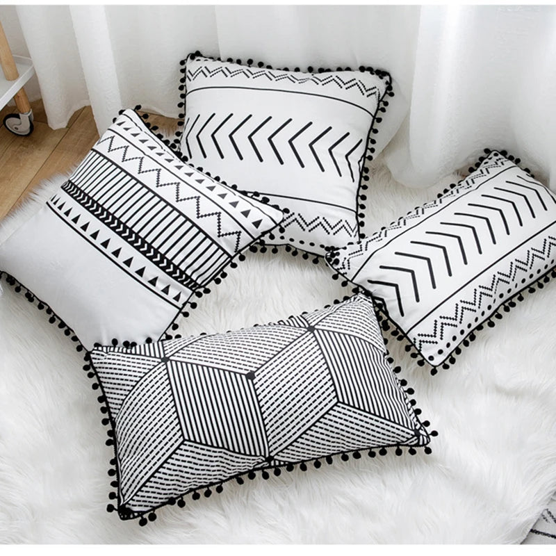 Cushion Cover Geometric Pattern Polyester black  Pillowcase Upholstery Sofa Cushion Throw Pillow Home Decor Pillowcas