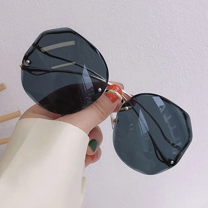 Irregular Round Sunglasses Woman Brand Designer Gradient Fashion Sun Glasses Female Rimless Metal Curved Temples-Dollar Bargains Online Shopping Australia