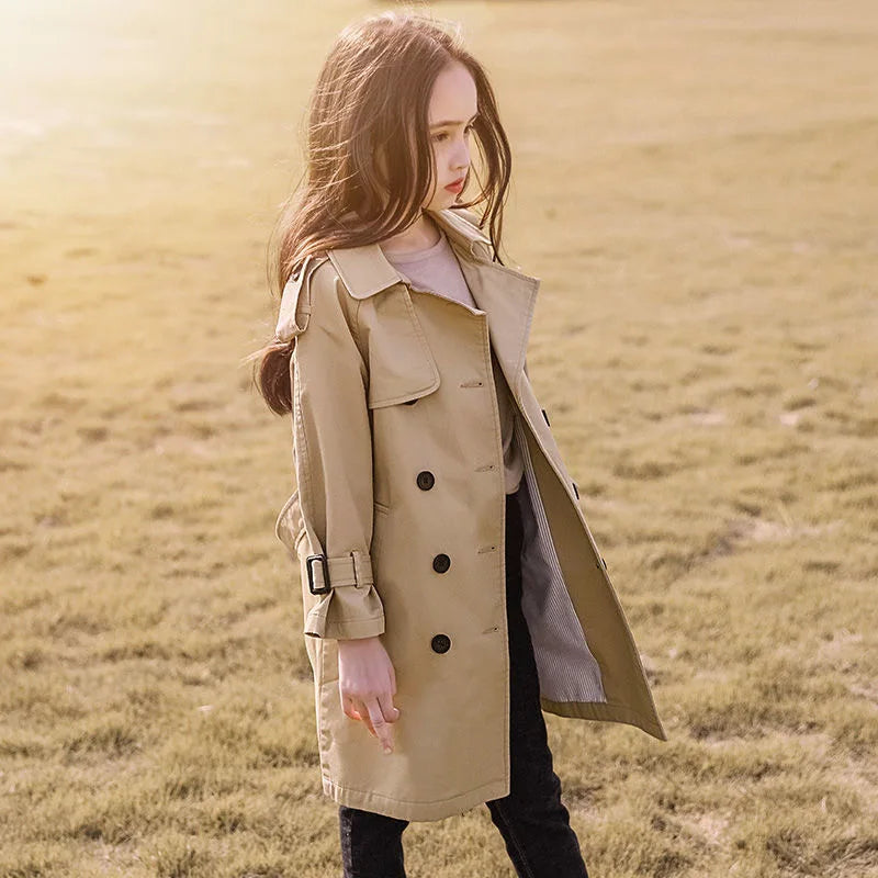 Cotton Teen Girls Long Trench Coats New Fashion England Style Windbreaker Jacket For Girls Children Clothing-Dollar Bargains Online Shopping Australia