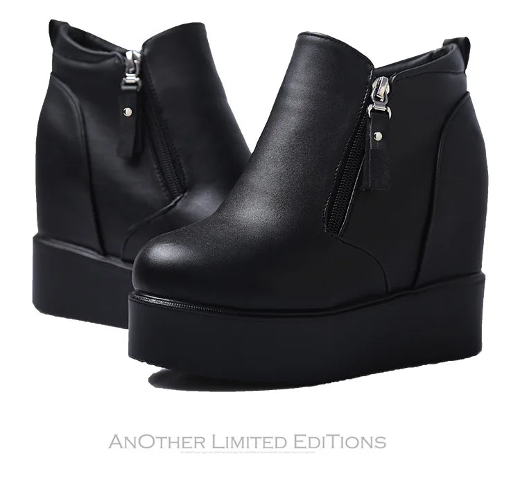 thick-soled inner heightening ankle boots women super high heel non-slip double side zipper boots