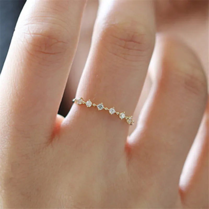 Sterling Silver Plating Gold Fashion Diamond Ring Women Exquisite Sweet Wedding Jewelry Accessories