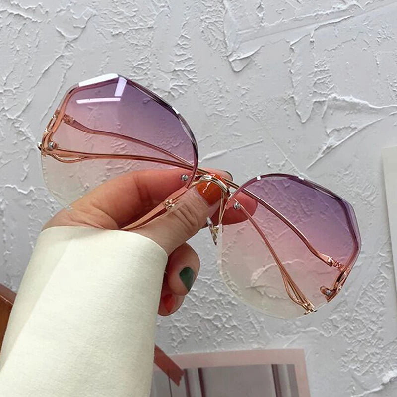 Irregular Round Sunglasses Woman Brand Designer Gradient Fashion Sun Glasses Female Rimless Metal Curved Temples-Dollar Bargains Online Shopping Australia