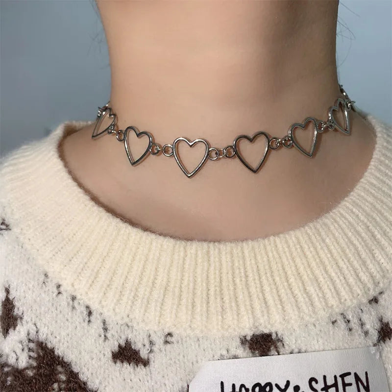 HollowLove Heart Choker Necklace Statement Girlfriend Bicolor Necklace-Dollar Bargains Online Shopping Australia