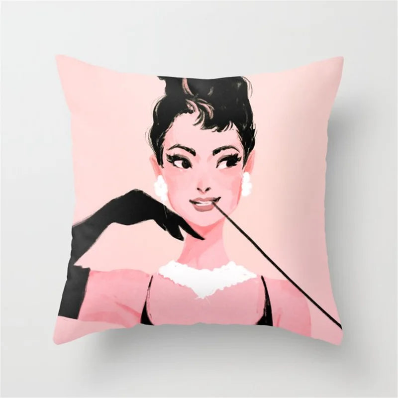 Nordic New Portrait Pink Simple Style Pillow Cover Car and Sofa Big Cushion Throw Pillowcase Nap Pillow