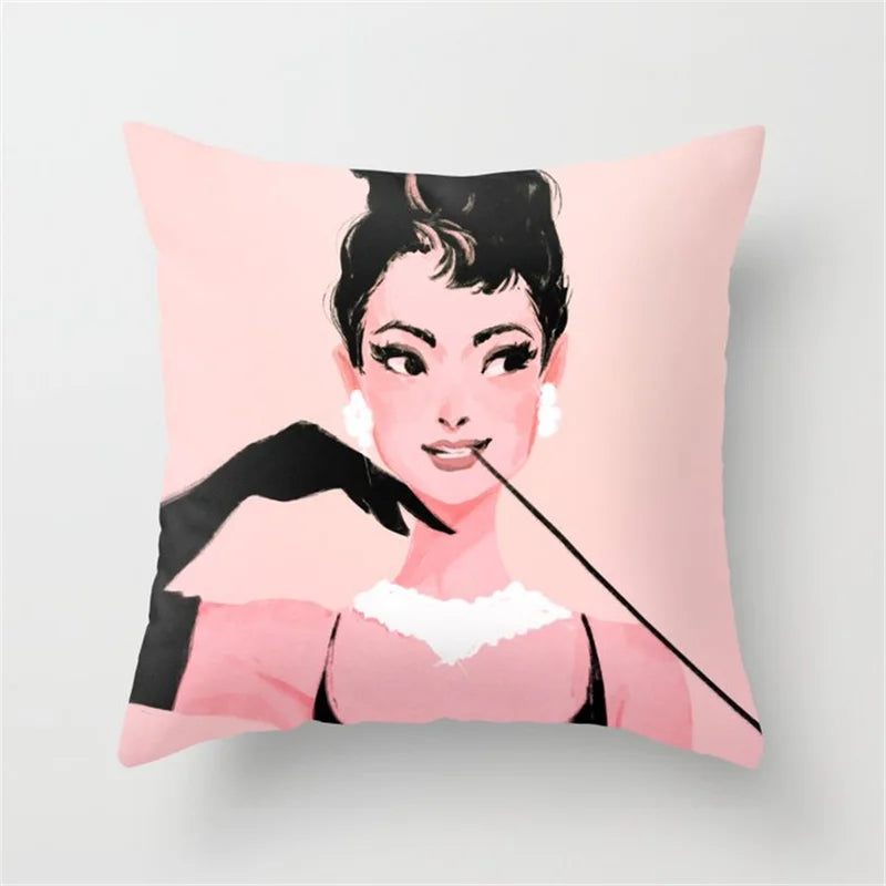 Nordic New Portrait Pink Simple Style Pillow Cover Car and Sofa Big Cushion Throw Pillowcase Nap Pillow-Dollar Bargains Online Shopping Australia