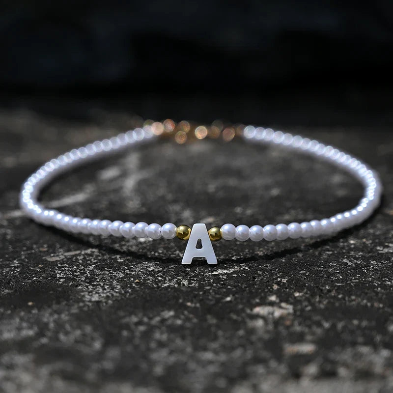 Bohemia Beaded Choker Necklace for Women Initial 26 Letters Pendant Chain Necklace Fashion Shell Pearl Jewelry Boho Accessories