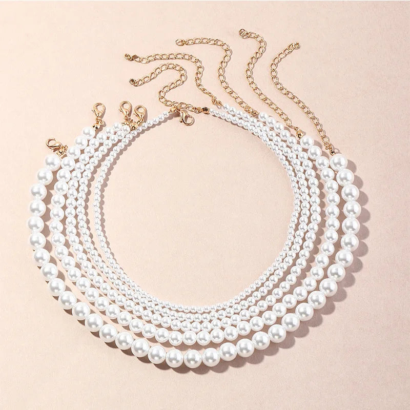 Vintage Style Simple 6MM Pearl Chain Choker Necklace For Women Wedding Love Shell Pendant Necklace