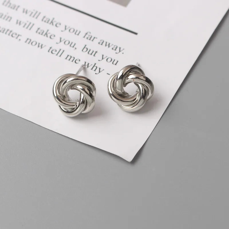 Tiny Metal Stud Earrings for Women Gold Color Twist Round Earrings Small Unusual Earrings-Dollar Bargains Online Shopping Australia