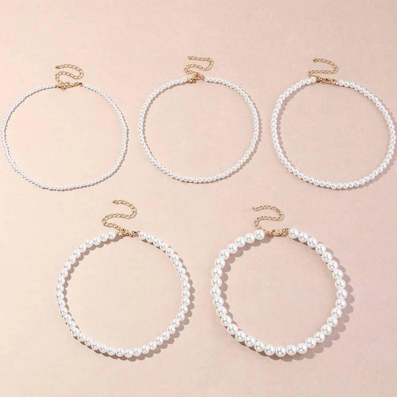 Vintage Style Simple 6MM Pearl Chain Choker Necklace For Women Wedding Love Shell Pendant Necklace