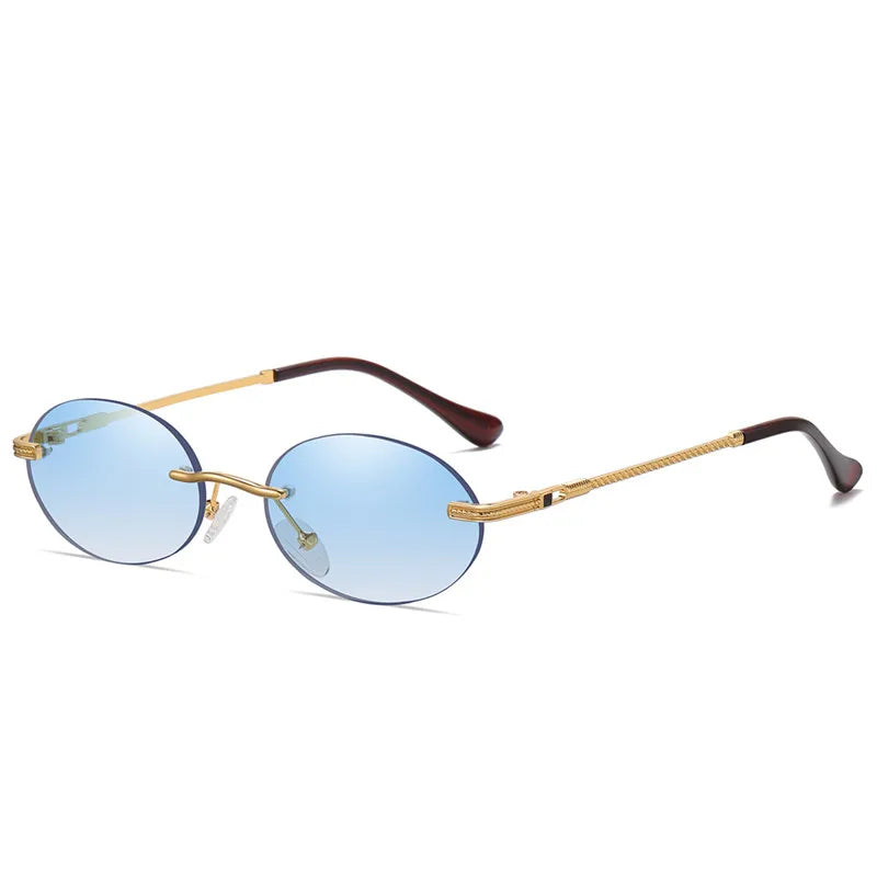 Retro Oval Sunglasses Rimless Man Blue Mirror Gold Metal Male Glasses Round Frameless Women UV400-Dollar Bargains Online Shopping Australia