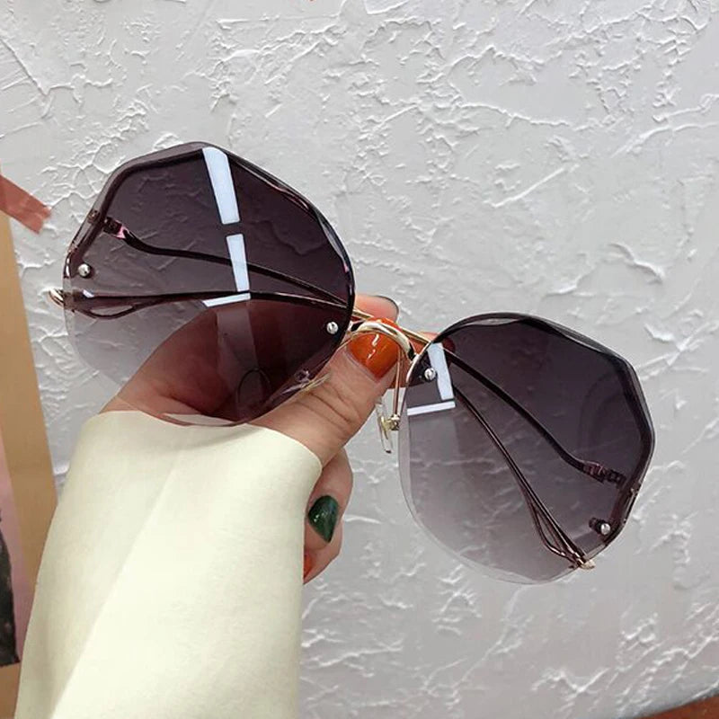 Irregular Round Sunglasses Woman Brand Designer Gradient Fashion Sun Glasses Female Rimless Metal Curved Temples-Dollar Bargains Online Shopping Australia