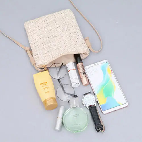 Summer Women New Fashion Straw Bag Rattan Woven Tote Purse New Crossbody Messenger Bag Plait Small Square Handbag Boho Beach-Dollar Bargains Online Shopping Australia