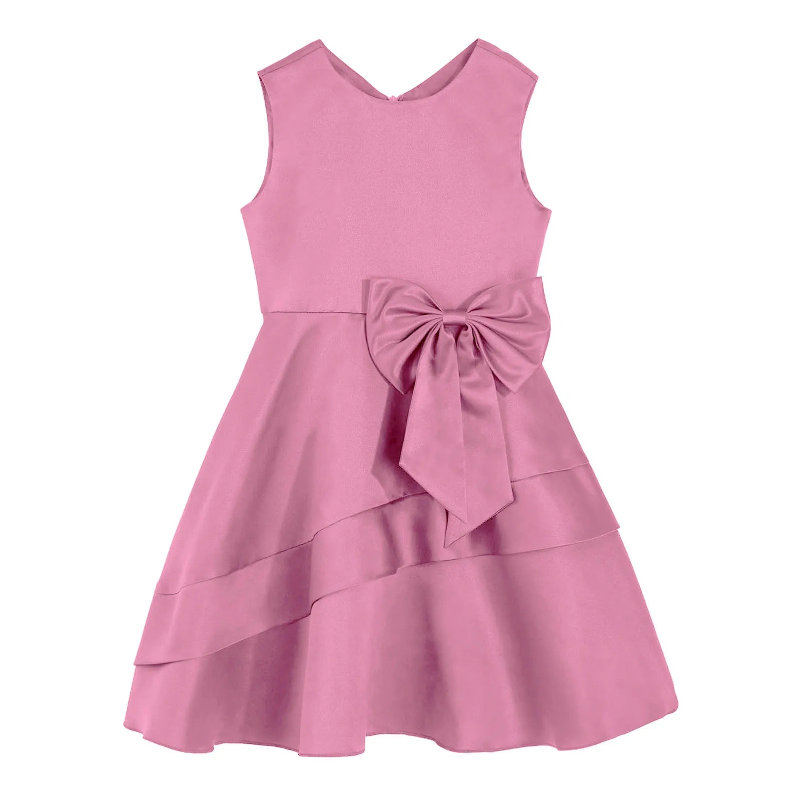 Girls Summer Sleeveless Princess Dress Elegant Satin Wedding Bridesmaid Party Dress Big Bowknot A-line Tutu for Birthday Evening-Dollar Bargains Online Shopping Australia