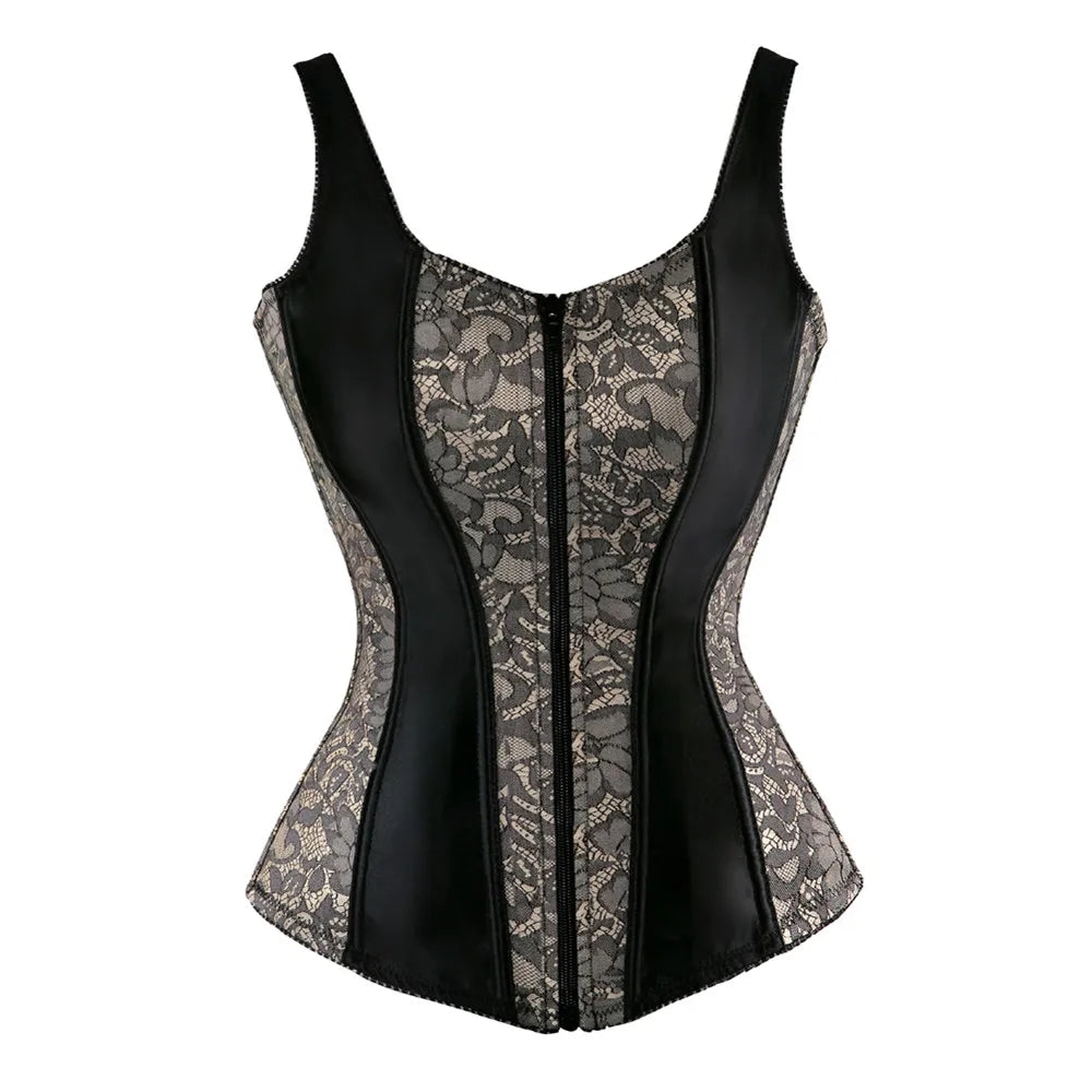 Steampunk Corset with Cup Lingerie Zipper Side Straps Overbust Corset Waist Trainer Bustier Plus Size-Dollar Bargains Online Shopping Australia