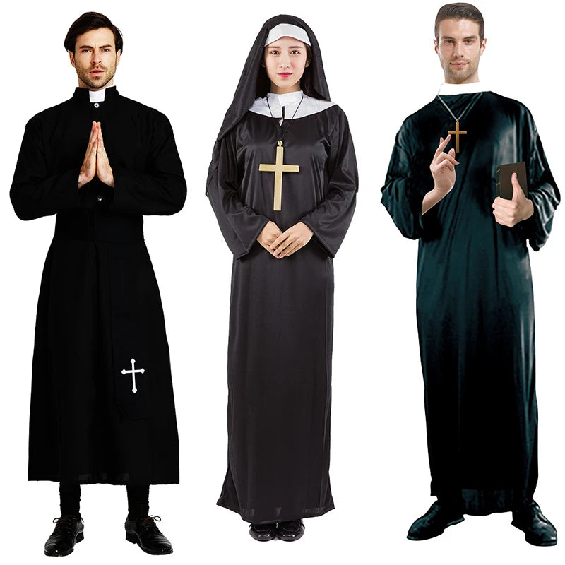 Halloween Men Priest Cosplay Costumes For Women Clothes Carnival Nun Long Robes Religious Catholic Church Clothing Missionary-Dollar Bargains Online Shopping Australia