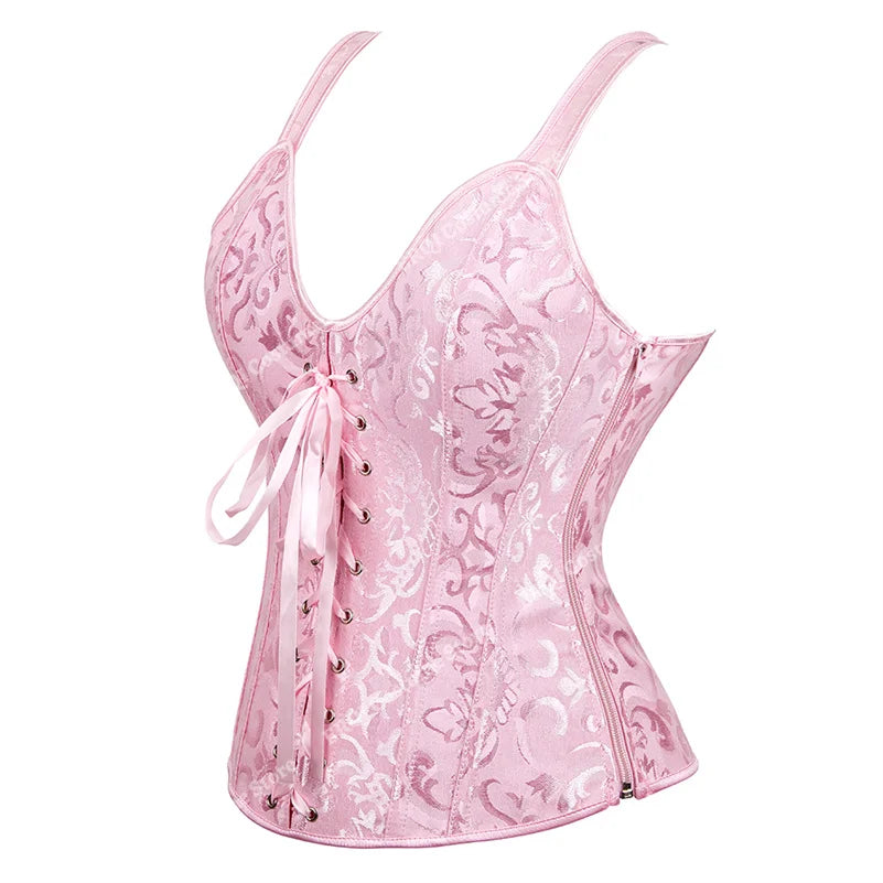 Steampunk Corset with Cup Lingerie Zipper Side Straps Overbust Corset Waist Trainer Bustier Plus Size-Dollar Bargains Online Shopping Australia